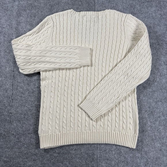 Lauren Ralph Lauren Sweater Cable Knit Cotton V Neck Ivory Cream Womens Large - Picture 2 of 8
